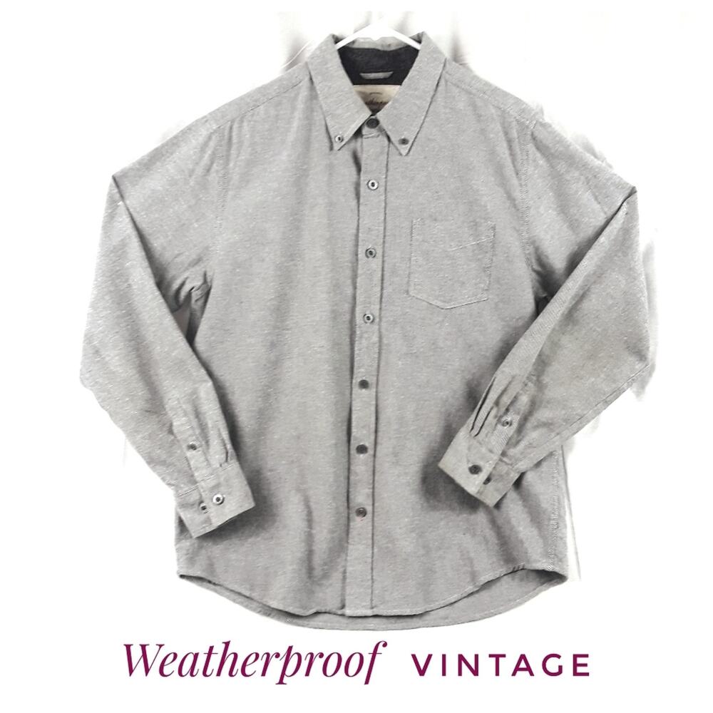 WEATHERPROOF Mens Grey Flannel Shirt Size L Button Down Long Sleeve Outdoors